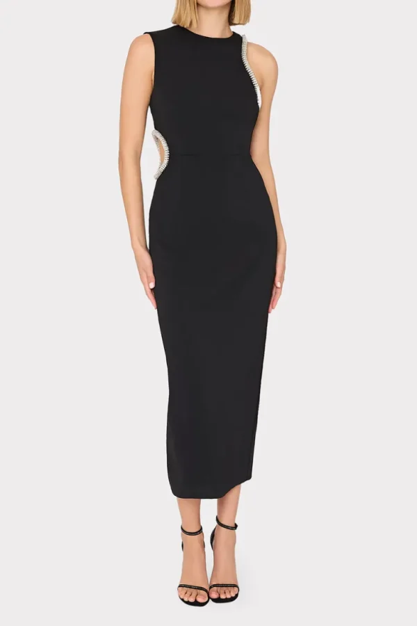 Fashion MILLY Nadya Crystal Cut Out Midi Dress Black