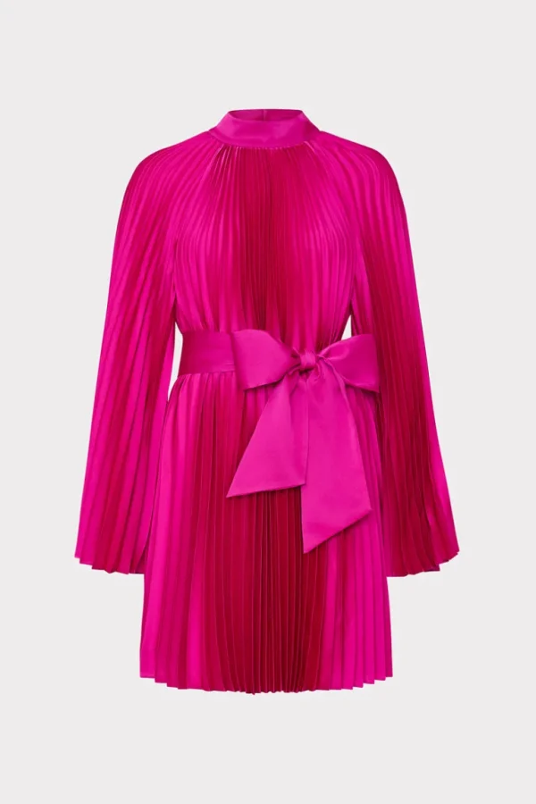 Best Sale MILLY Nandi Mock Neck Pleated Dress Pink