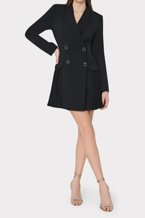 Best MILLY Noora Pleated Blazer Dress Black