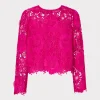 Cheap MILLY Nori Long Sleeve Lace Top Fuchsia