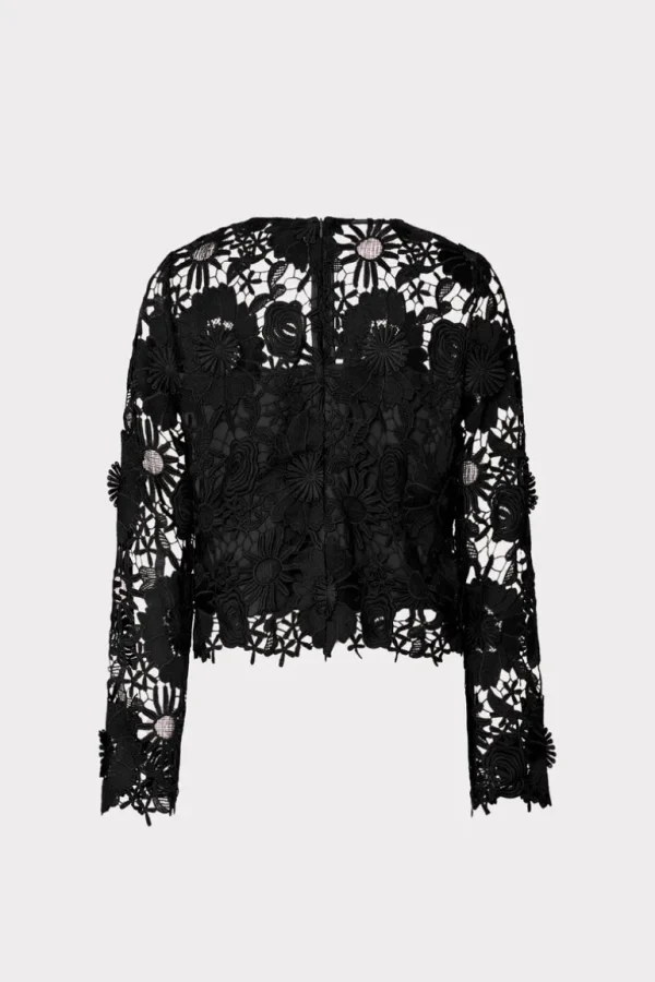 Discount MILLY Nori Long Sleeve Lace Top Black