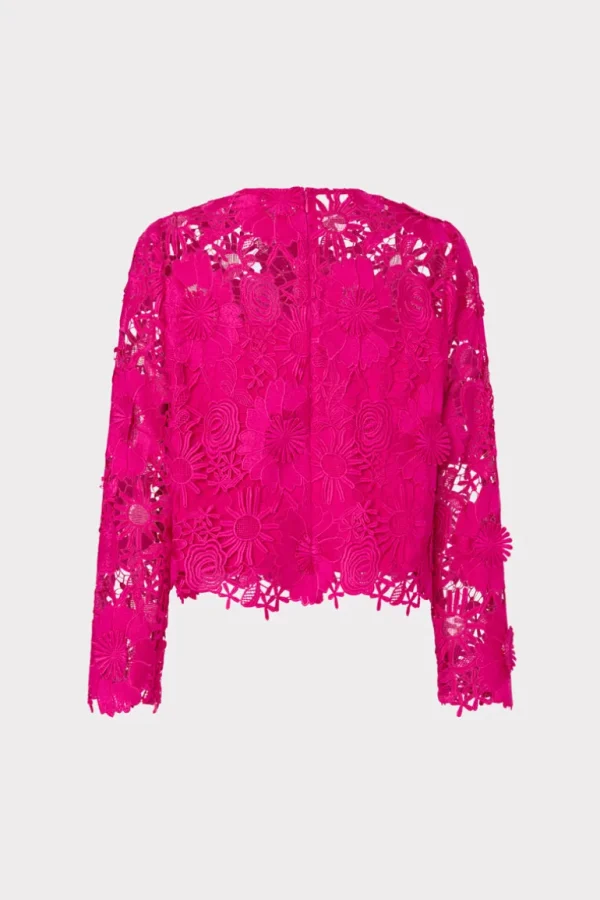 Cheap MILLY Nori Long Sleeve Lace Top Fuchsia