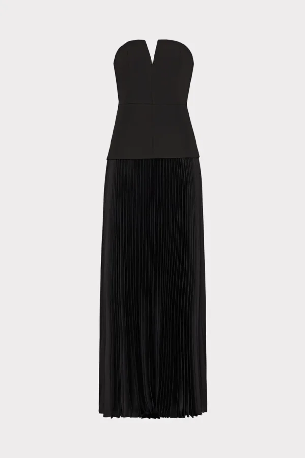 Discount MILLY Novalee Strapless Pleated Maxi Dress Black