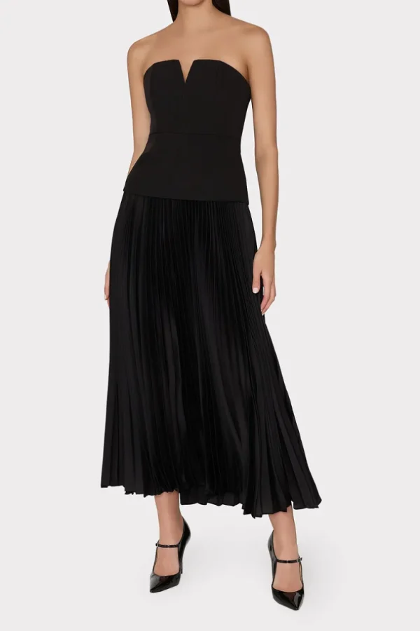 Discount MILLY Novalee Strapless Pleated Maxi Dress Black