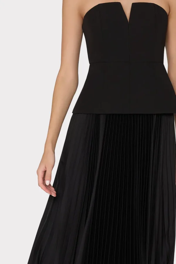 Discount MILLY Novalee Strapless Pleated Maxi Dress Black