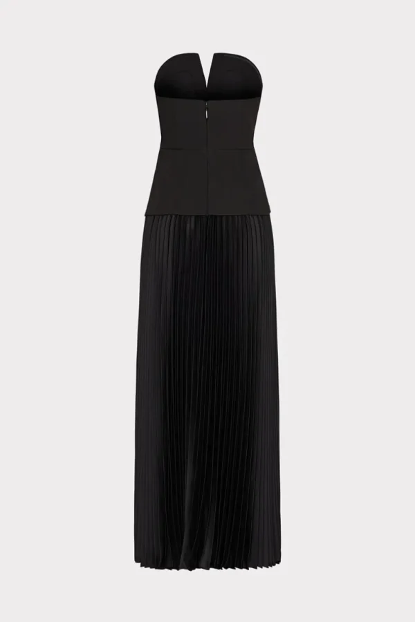 Discount MILLY Novalee Strapless Pleated Maxi Dress Black