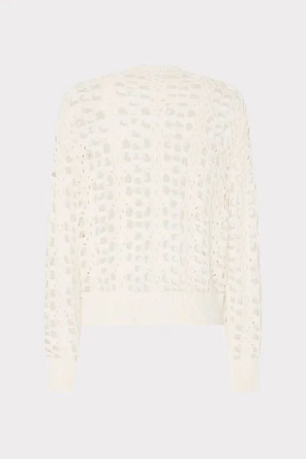 Sale MILLY Open Knit Sequin Crewneck Sweater Ecru