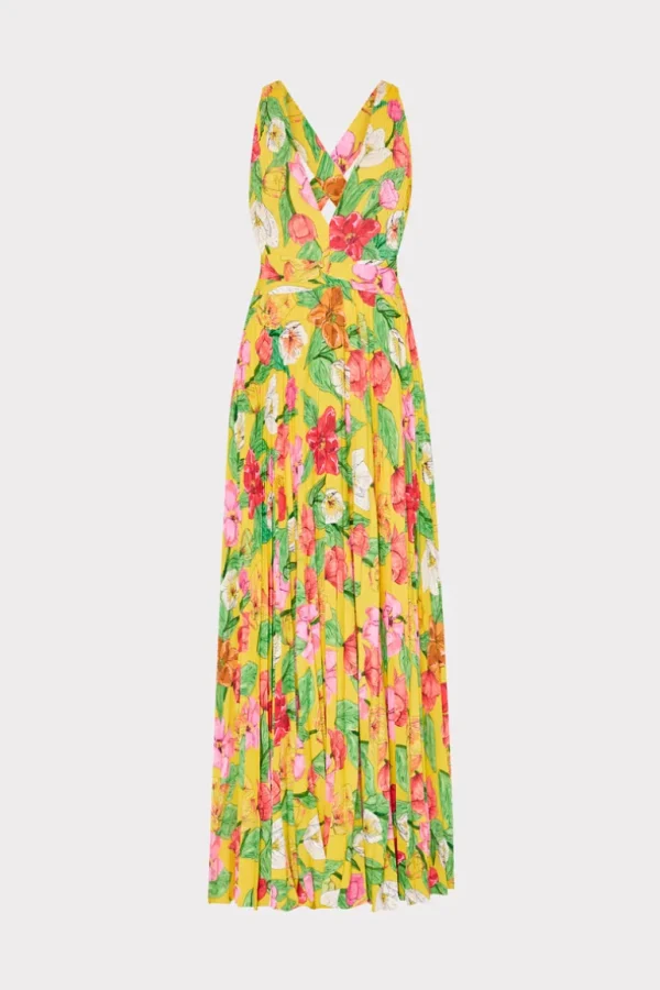 Online MILLY Oria Tulip Rosette Pleated Dress Yellow Multi