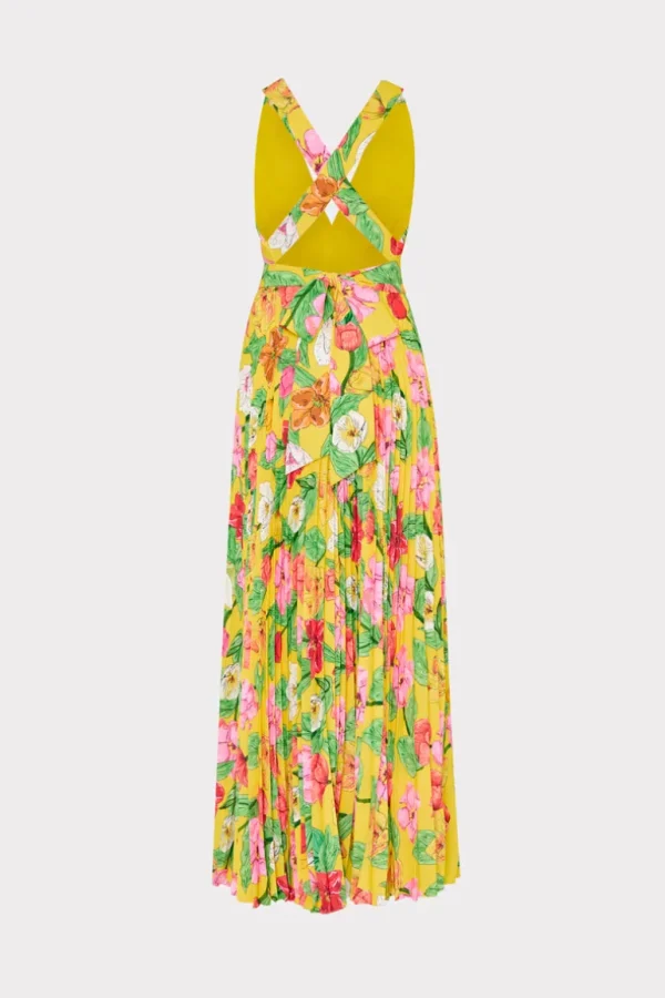 Online MILLY Oria Tulip Rosette Pleated Dress Yellow Multi