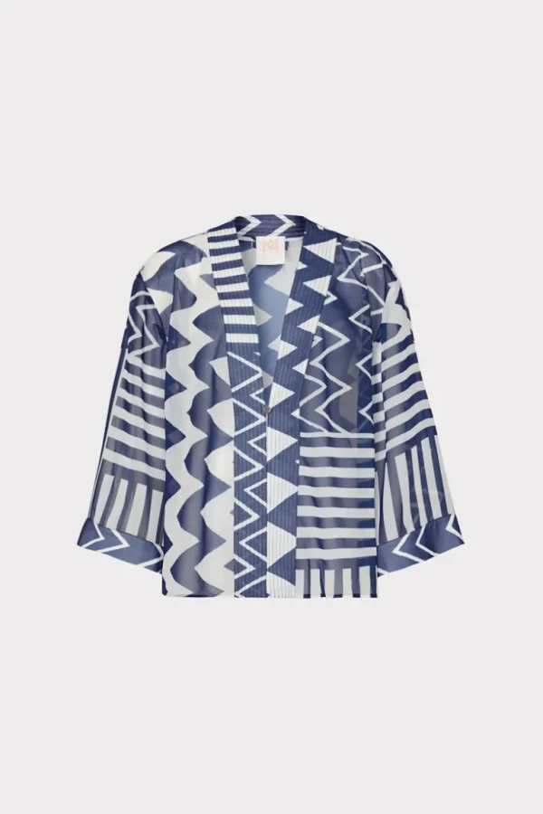 New MILLY Patchwork Chevron Top Blue/White