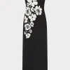 Cheap MILLY Placed Floral Strapless Knit Midi Dress Black/Ecru