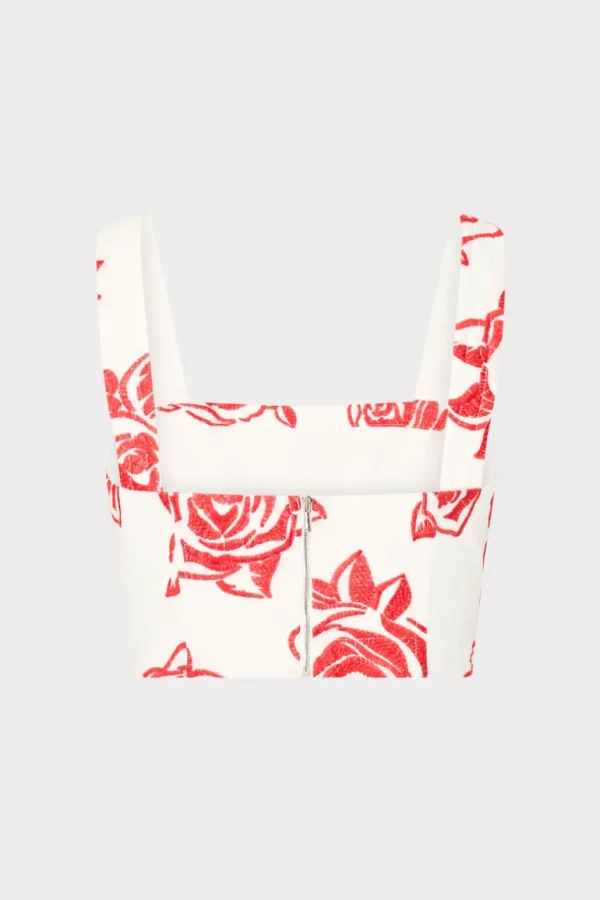 Cheap MILLY Rose Embroidery Crop Top Red/White