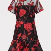 Fashion MILLY Rosie Grand Fleur Embroide Dress Red