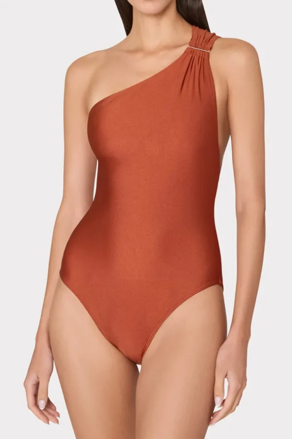 Discount MILLY Sam Gloss One Shoulder One Piece Copper