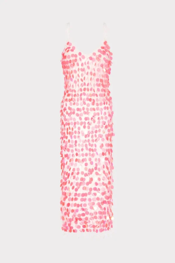 Best MILLY Sequin Crochet Midi Dress Pink/White