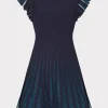 Clearance MILLY Sheer Flutter Sleeve Knit Mini Dress Navy