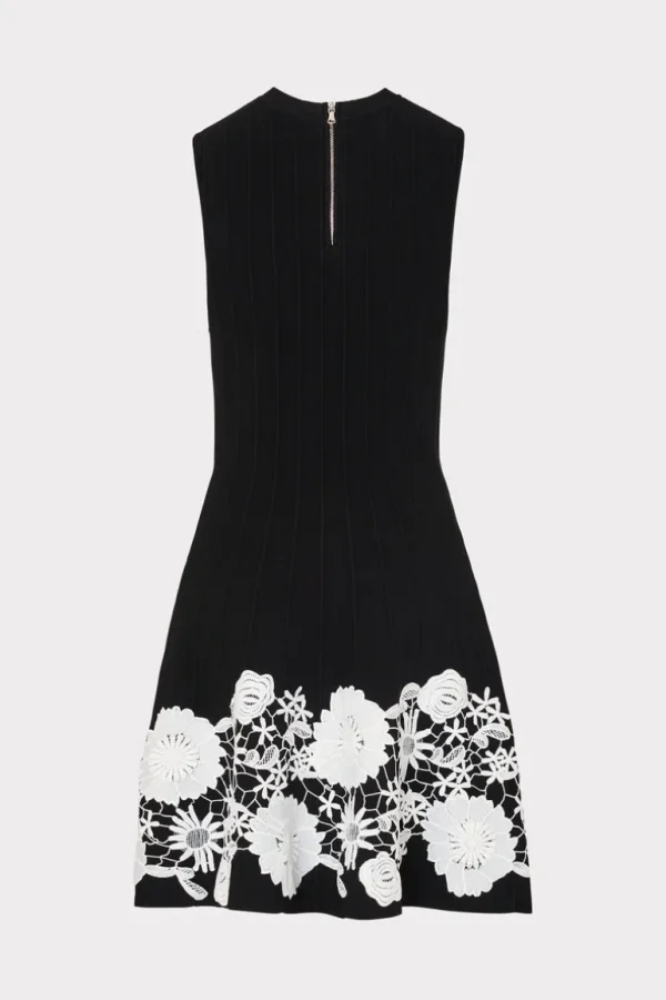 New MILLY Sleeveless Lace Trim Fit And Flare Dress Black/Ecru