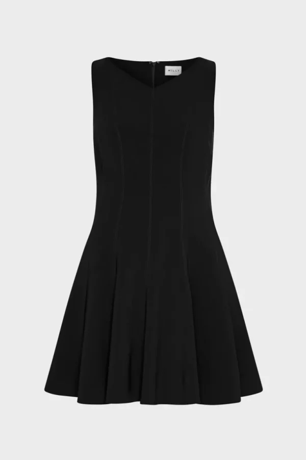 Best Sale MILLY Sleeveless Stretch Cady Fit And Flare Dress Black