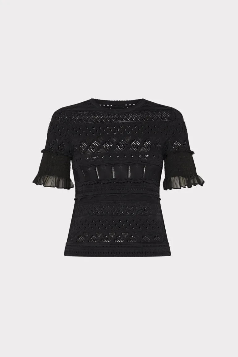 smocked_finish_pointelle__0-1.webp Store MILLY Smocked Finish Pointelle Top Black