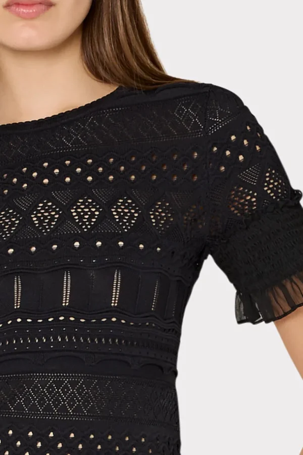 Store MILLY Smocked Finish Pointelle Top Black