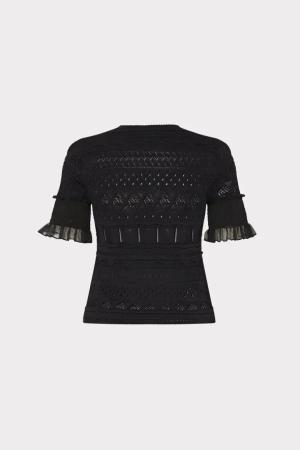 Store MILLY Smocked Finish Pointelle Top Black