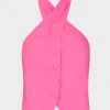 Cheap MILLY Solid Linen Halter Top Pink