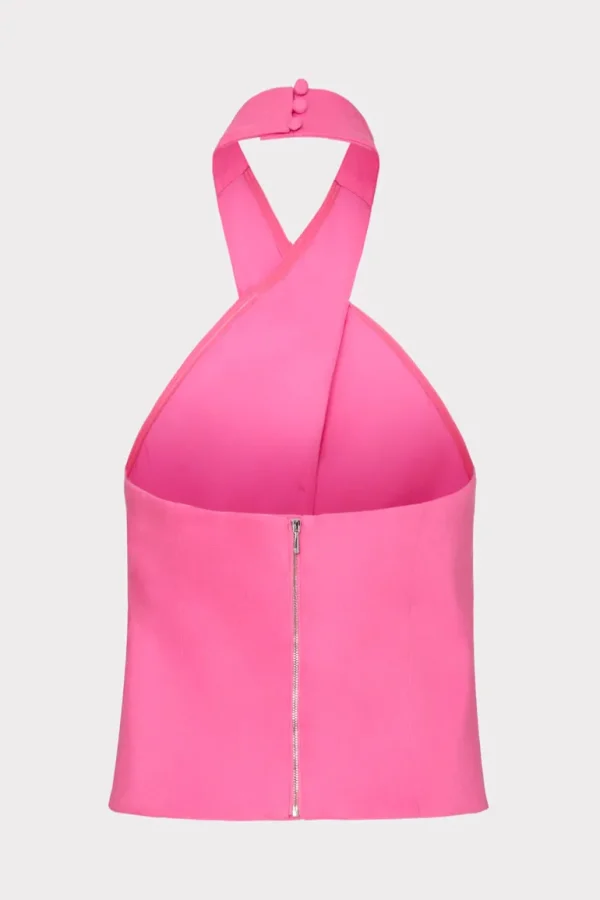 Cheap MILLY Solid Linen Halter Top Pink