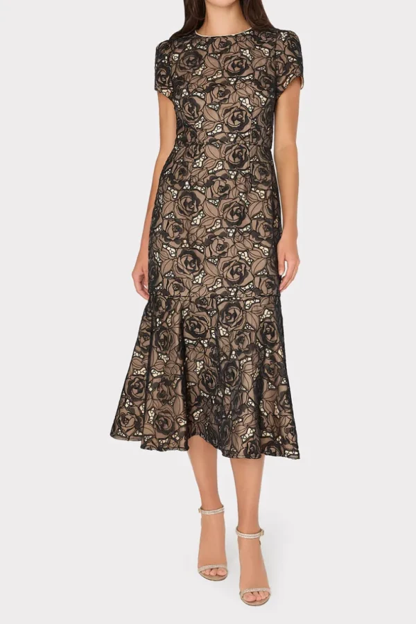 Shop MILLY Tahlia Rose Mesh Embroidered Dress Black