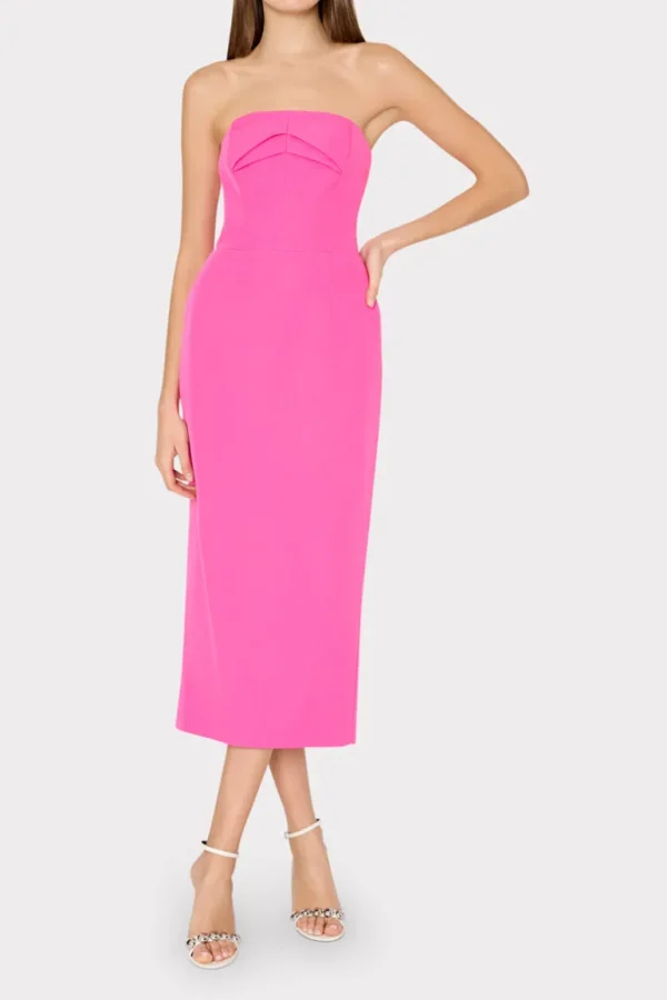 Hot MILLY Taylor Triangle Pleat Cady Dress Pink