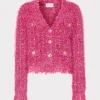 Store MILLY Textured Fringe Cardigan Pink