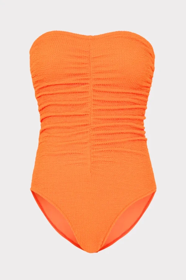 Best Sale MILLY Textured Ruched One Piece Neon Orange