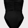 Shop MILLY Textured Ruched One Piece Black