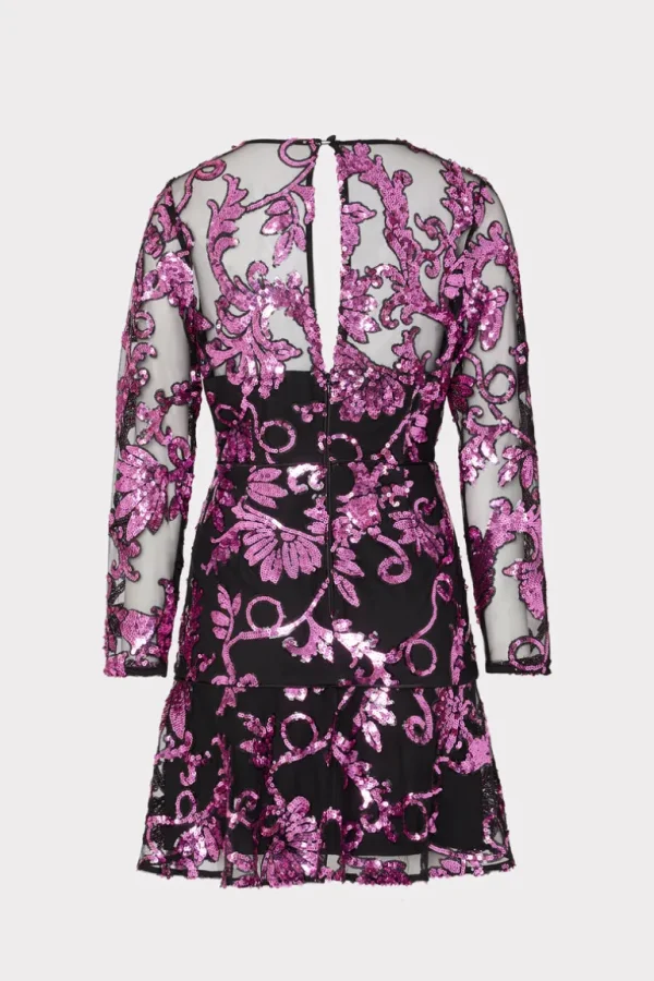Online MILLY Tove Tassel Paisley Sequins Dress Pink Multi