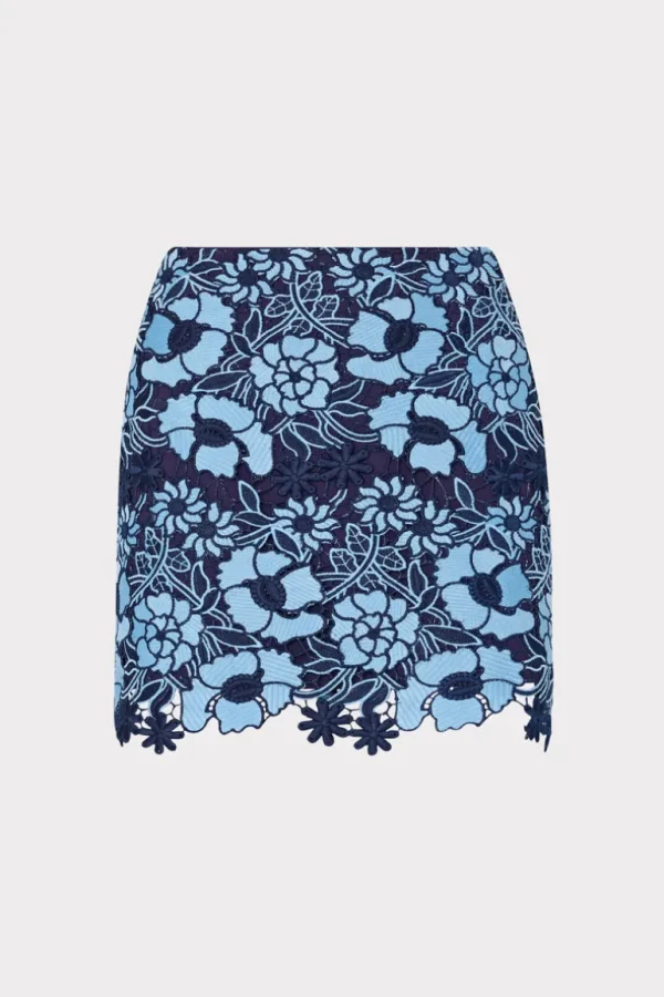 Fashion MILLY Two Tone Floral Lace Mini Skirt Blue/Navy