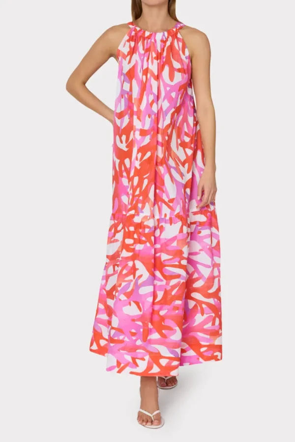 Flash Sale MILLY Under The Sea Halter Maxi Cover-Up Dress Pink Multi