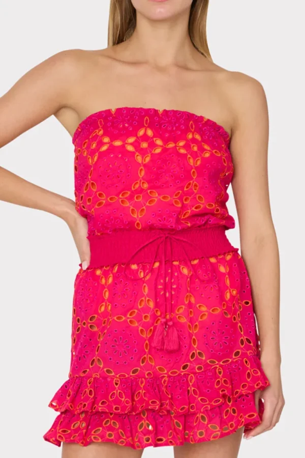 Shop MILLY Verity Two Tone Geo Eyelet Cover-Up Dress Pink/Coral