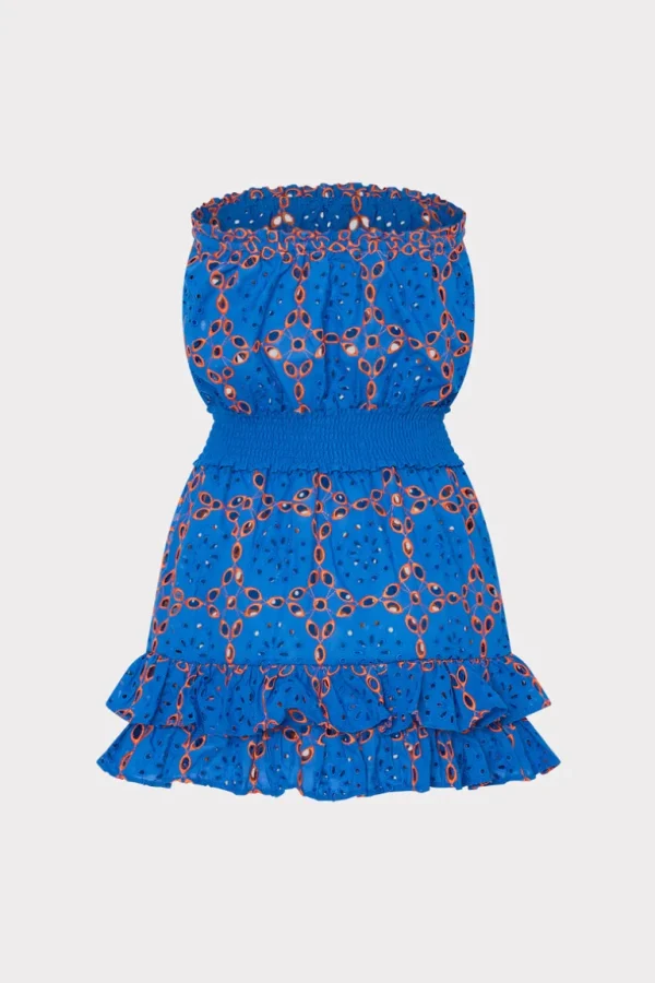 Hot MILLY Verity Two Tone Geo Eyelet Cover-Up Dress Cobalt/Coral