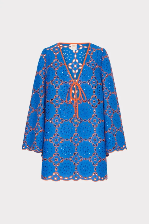 Store MILLY Viara Two Tone Geo Eyelet Cover-Up Dress Cobalt/Coral