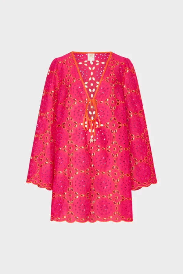 Cheap MILLY Viara Two Tone Geo Eyelet Cover-Up Dress Pink/Coral