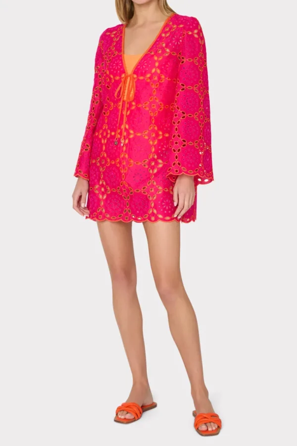 Cheap MILLY Viara Two Tone Geo Eyelet Cover-Up Dress Pink/Coral