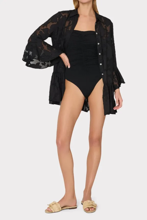 Hot MILLY Vierra Rose Burnout Cover-Up Dress Black