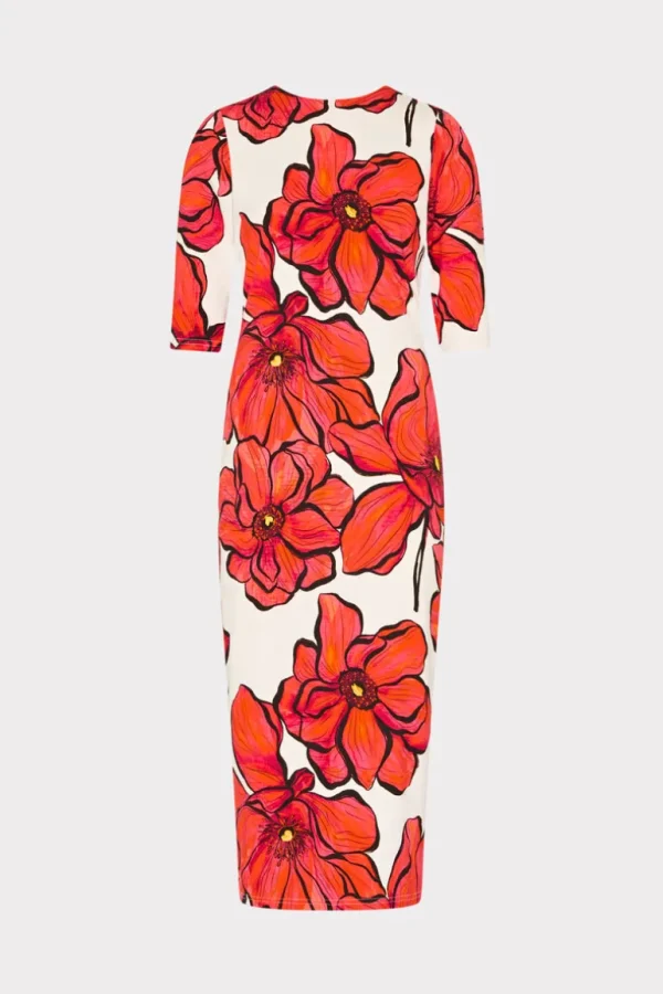 Cheap MILLY Windflower Jersey Midi Dress Coral Multi