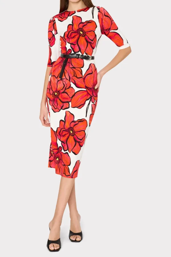 Cheap MILLY Windflower Jersey Midi Dress Coral Multi
