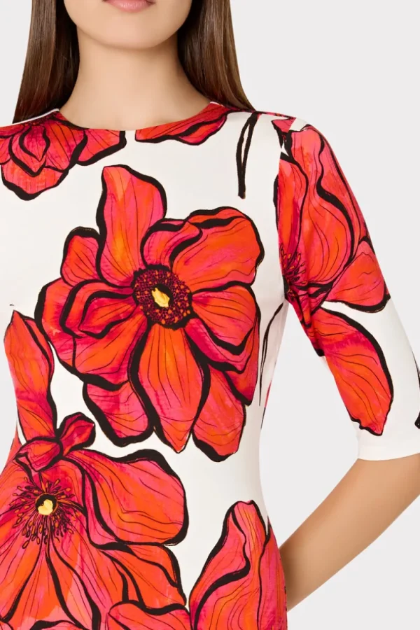 Cheap MILLY Windflower Jersey Midi Dress Coral Multi