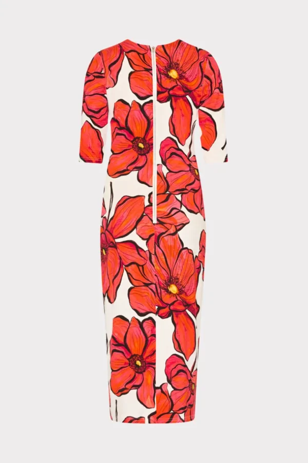 Cheap MILLY Windflower Jersey Midi Dress Coral Multi